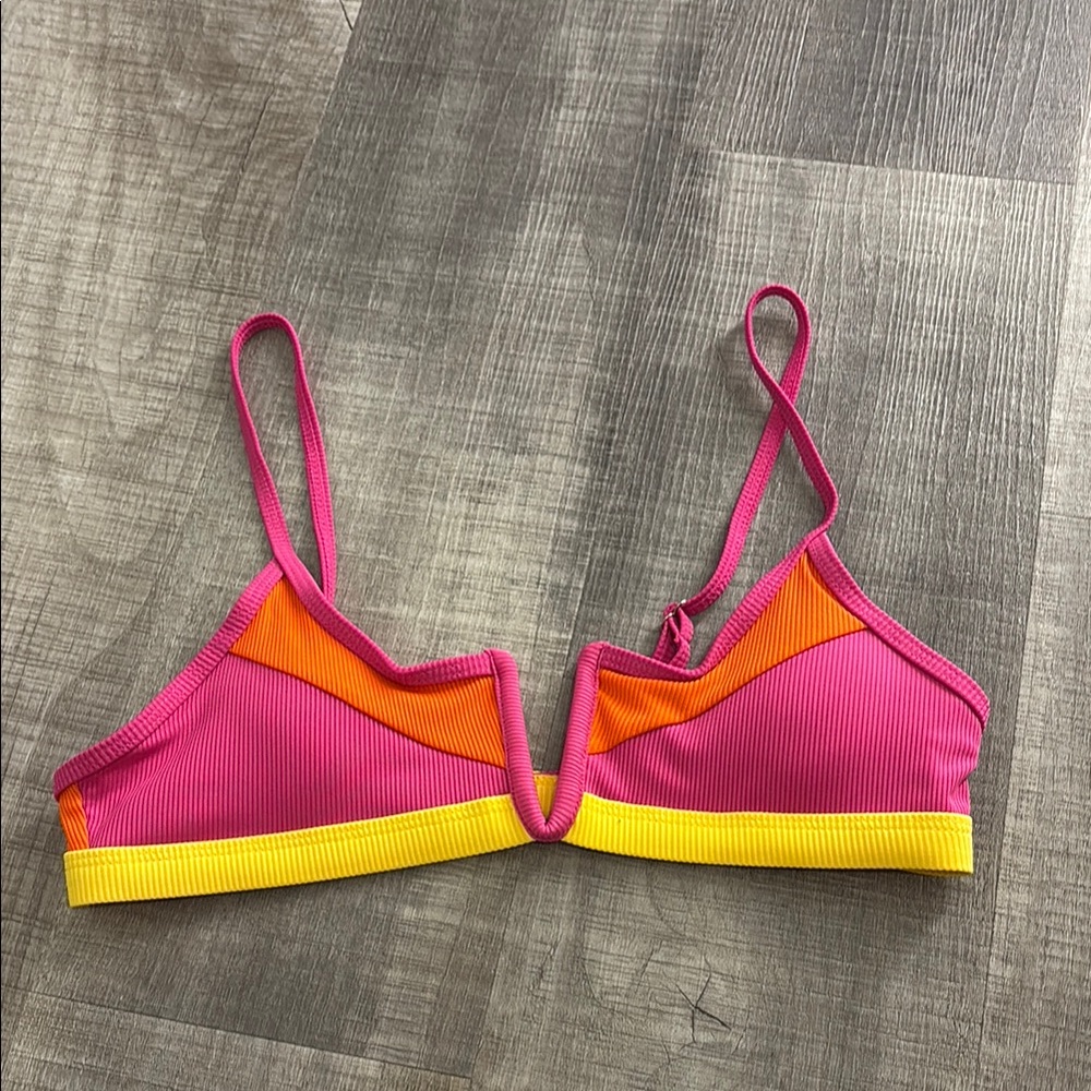 shein pink colorblock bikini top